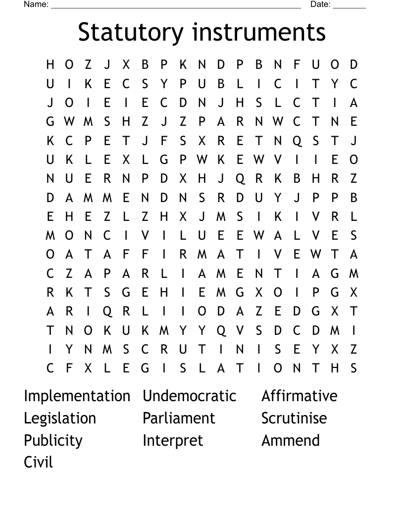 Statutory instruments Word Search WordMint