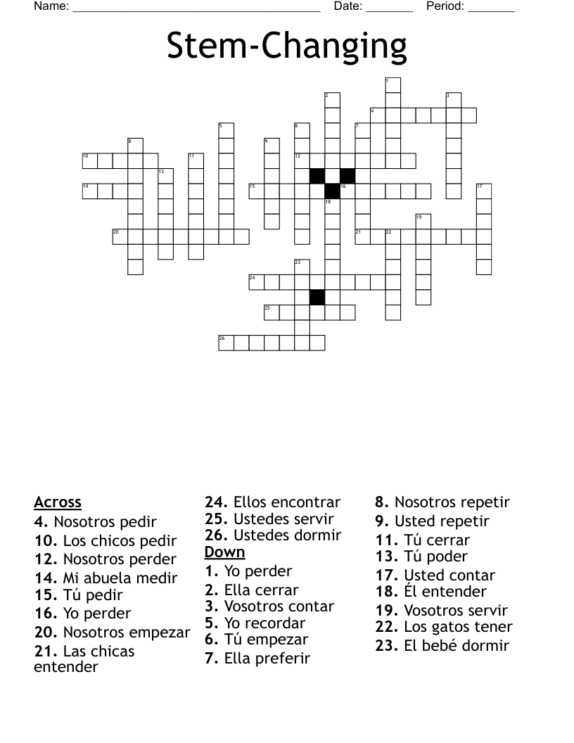 StemChanging Crossword WordMint