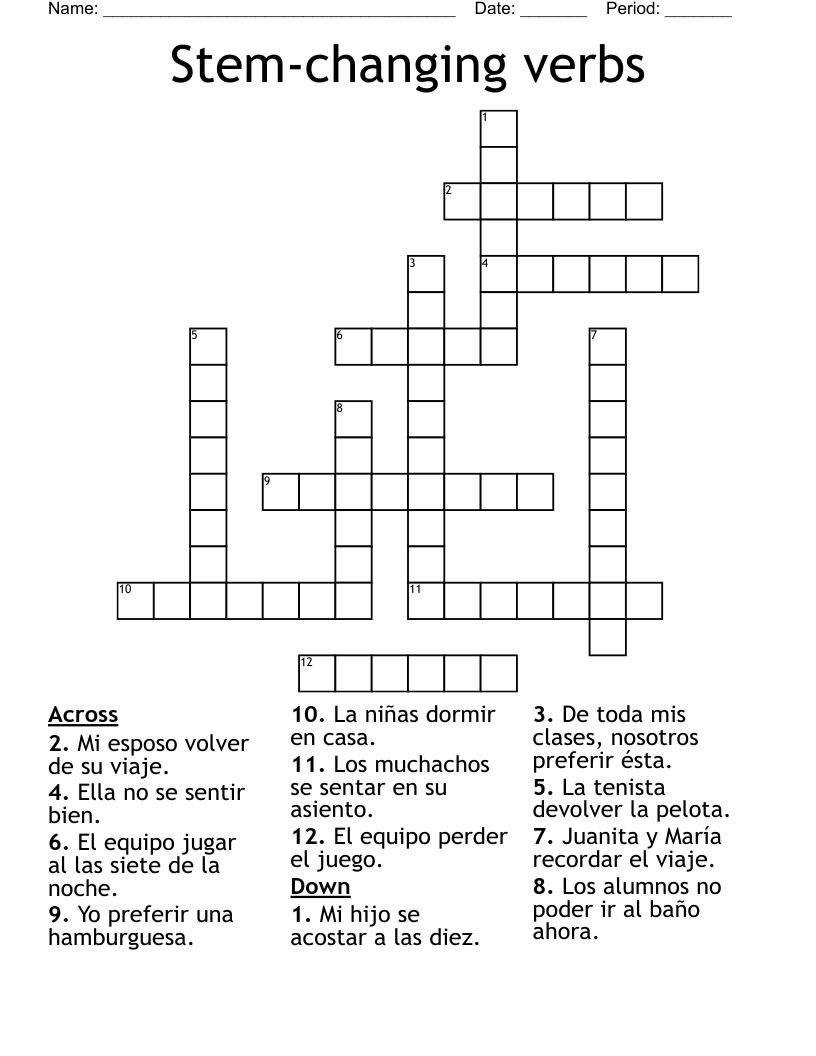 Stemchanging verbs Crossword WordMint