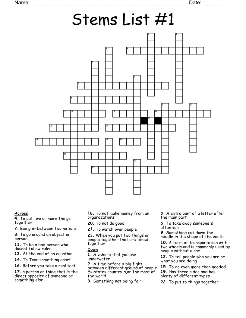 Stems List 1 Crossword WordMint