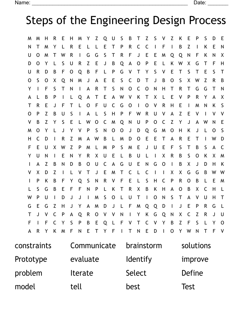 Steps of the Engineering Design Process Word Search WordMint