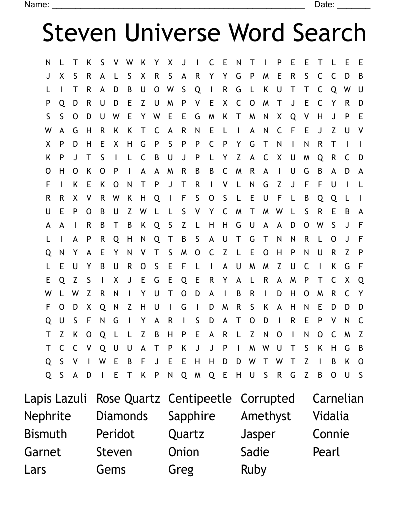 Steven Universe Crossword WordMint