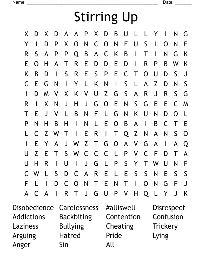 Kinds of Sin Word Search WordMint