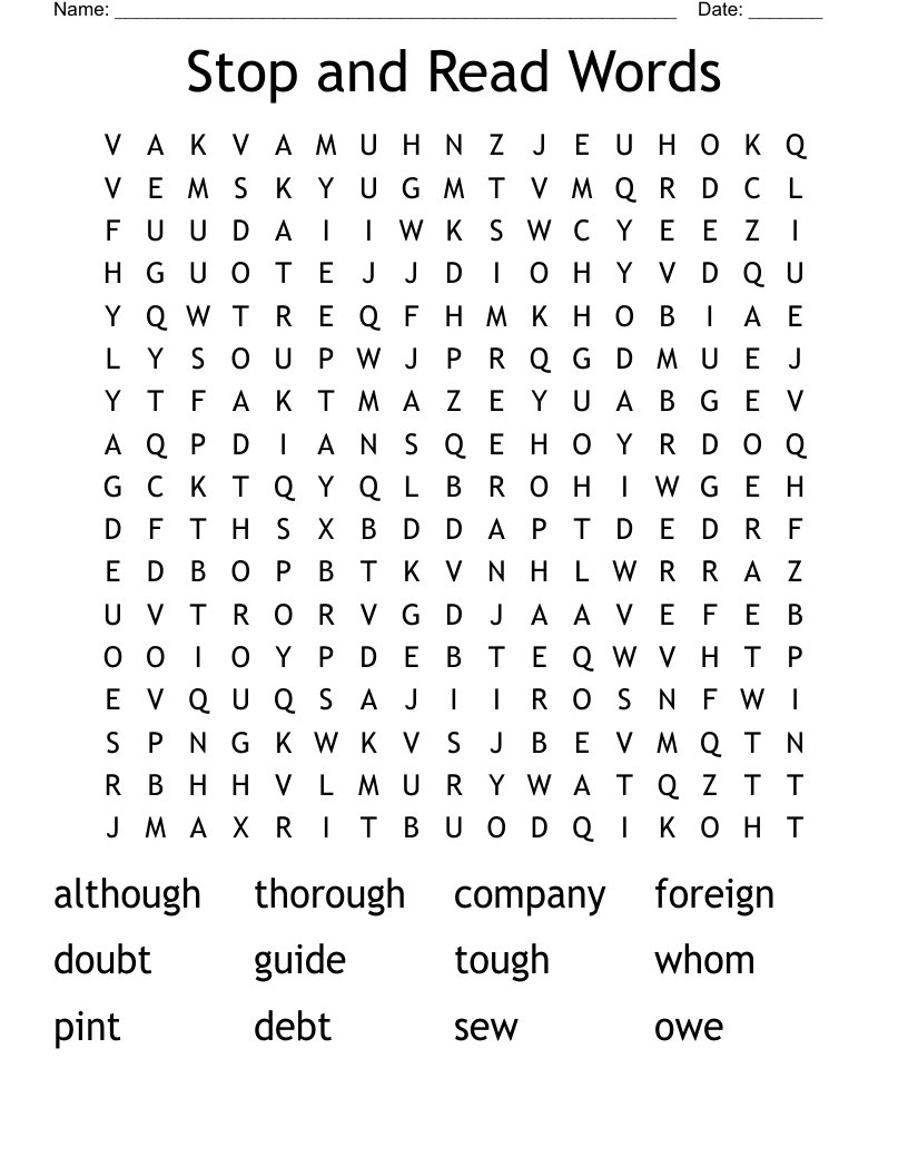 Stop and Read Words Word Search WordMint