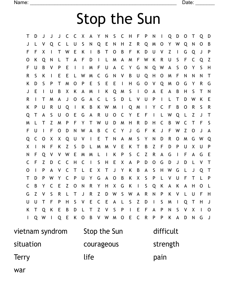 Stop the Sun Word Search WordMint