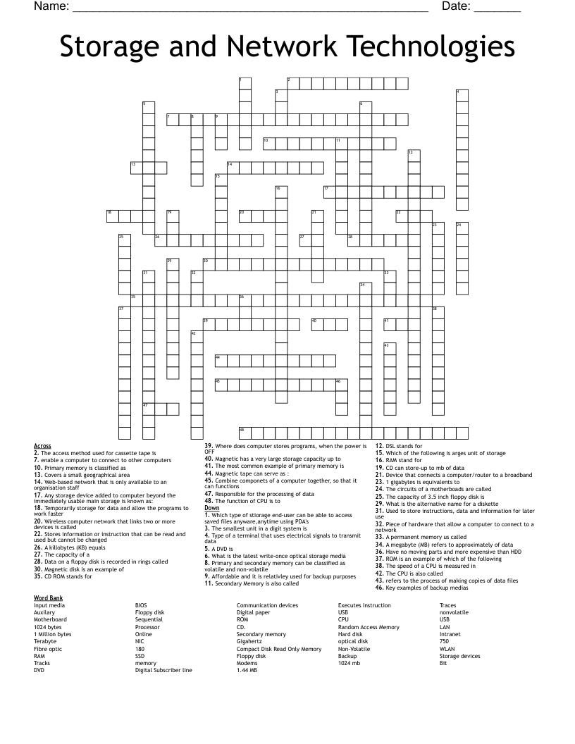 Storage and Network Technologies Crossword WordMint
