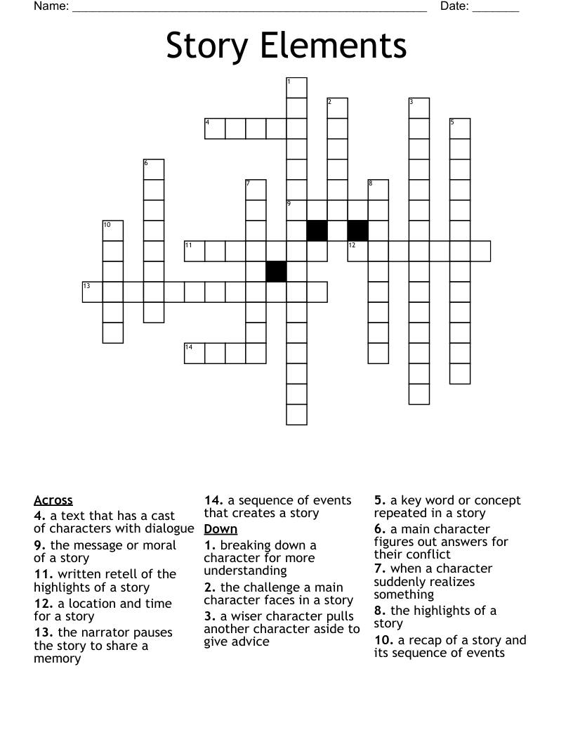 Story Elements Crossword - WordMint