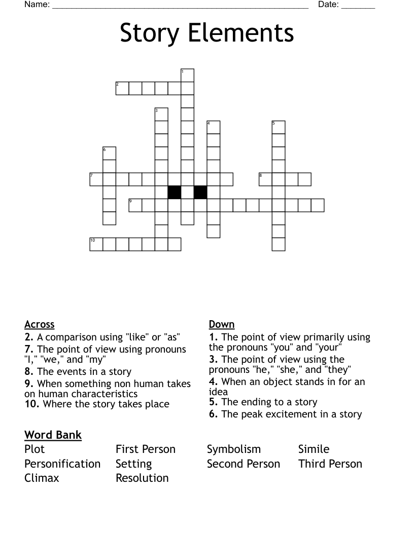 Story Elements Crossword WordMint