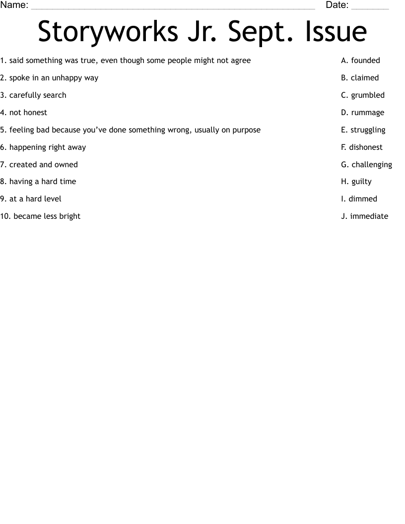 Storyworks Jr. Sept. Issue Worksheet WordMint