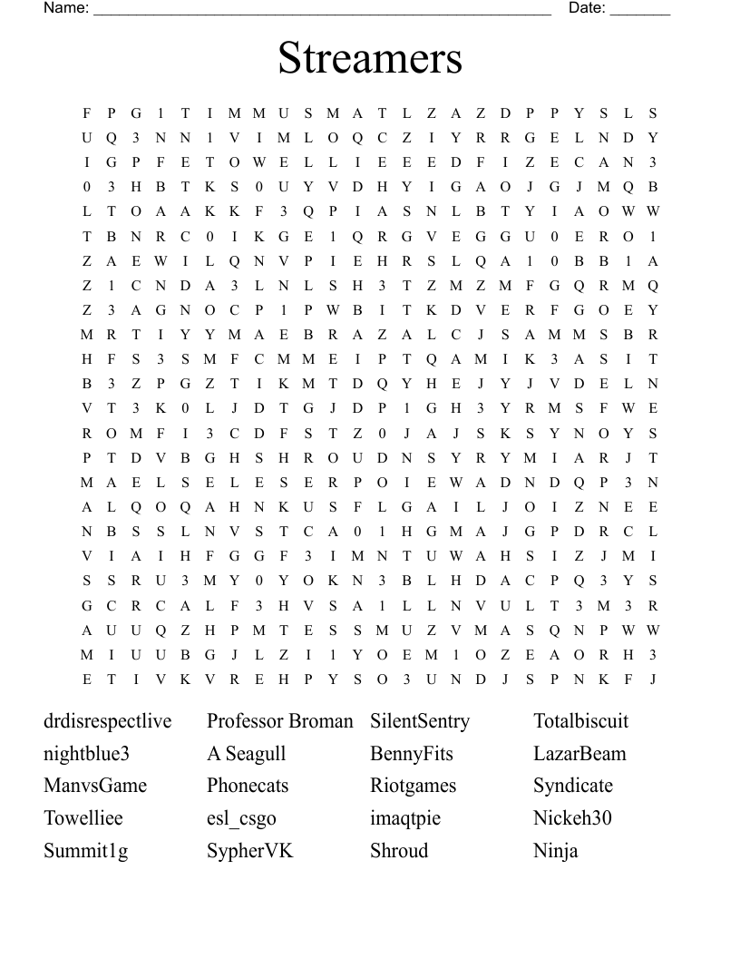 Streamers Word Search WordMint