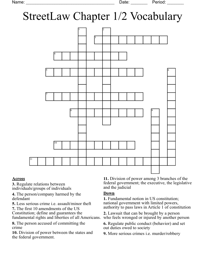 StreetLaw Chapter 1/2 Vocabulary Crossword WordMint