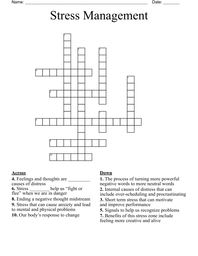 Stress Management Crossword WordMint