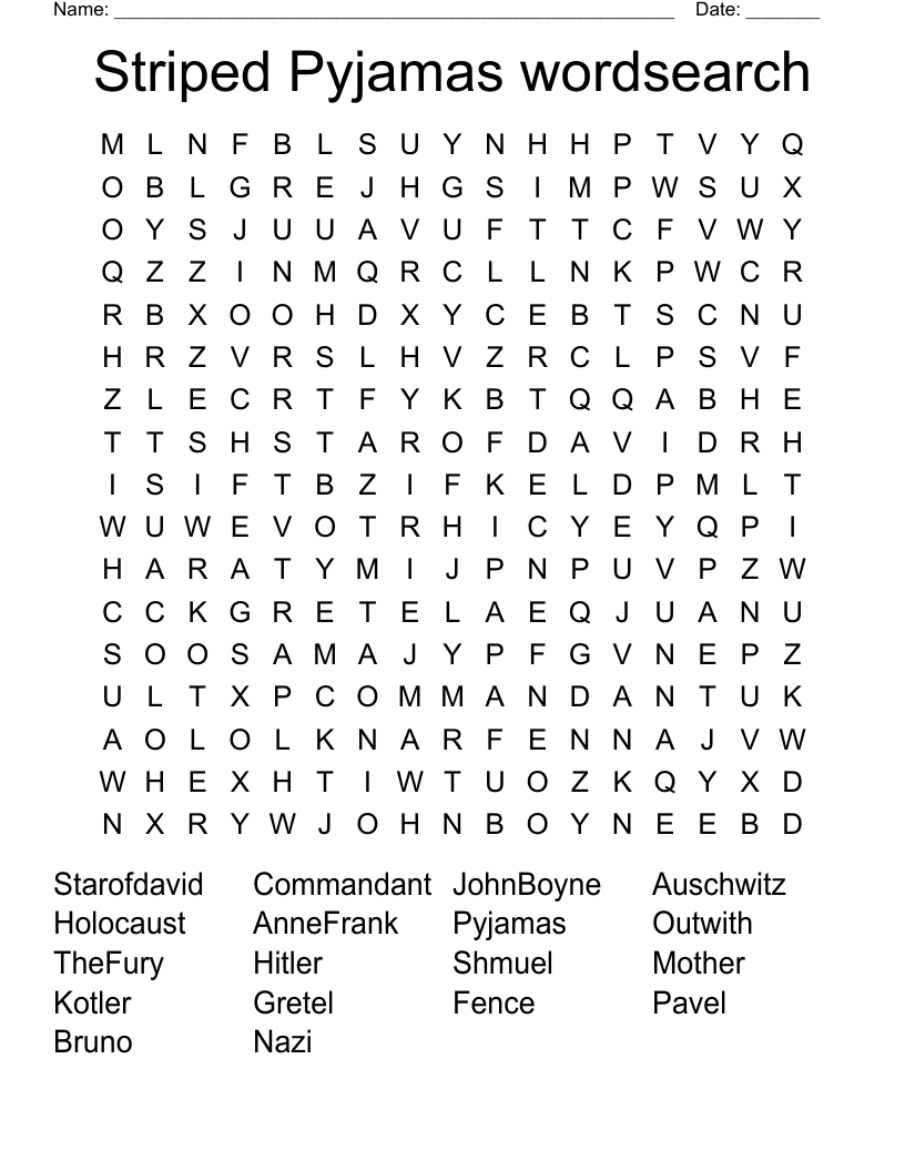 Striped Pyjamas wordsearch WordMint