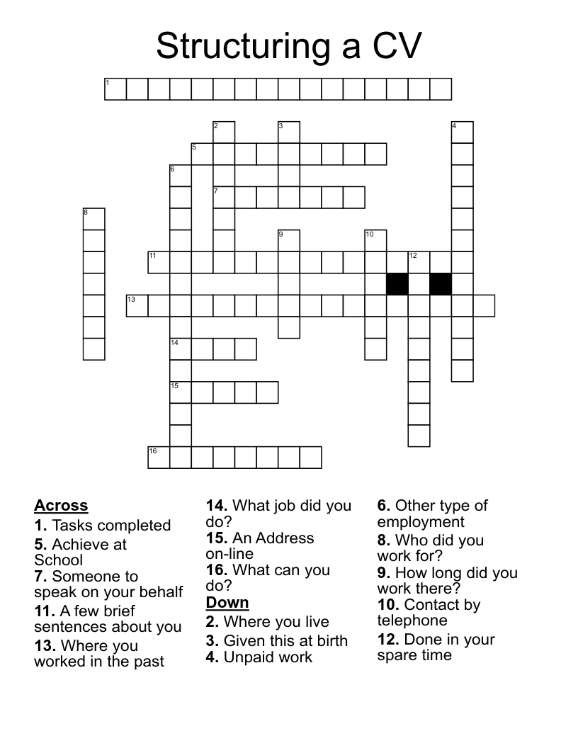 Structuring a CV Crossword WordMint