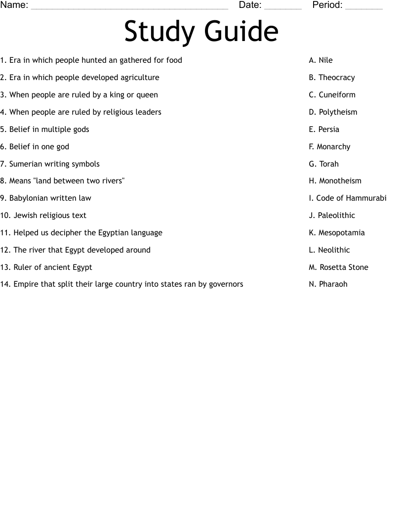 Study Guide Worksheet WordMint