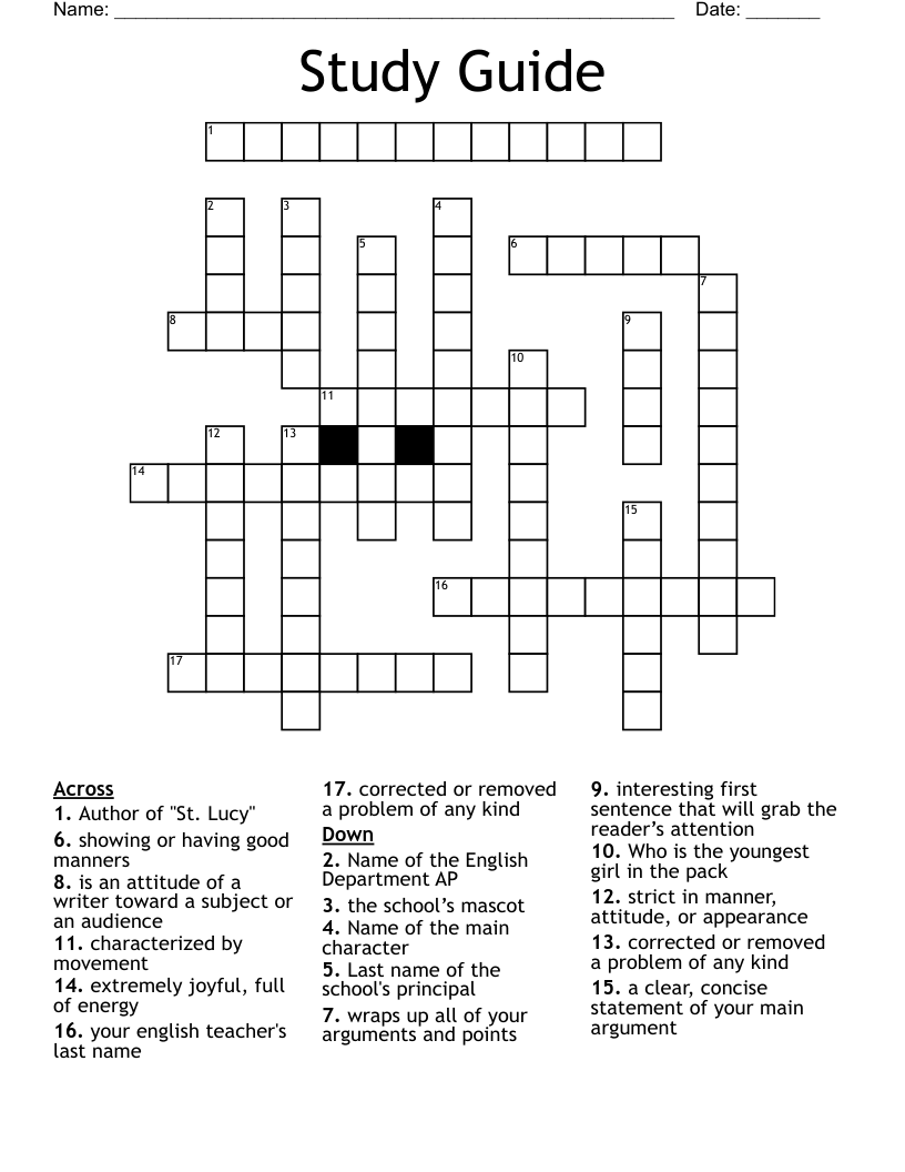 Study Guide Crossword WordMint