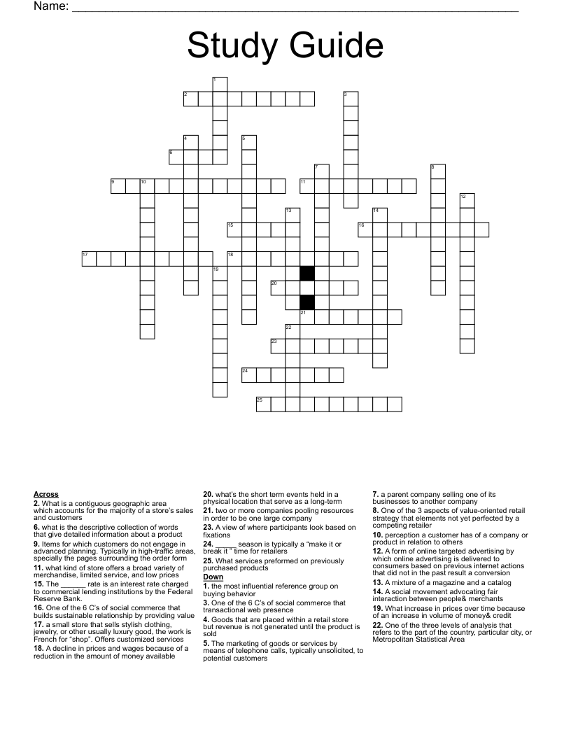 Study Guide Crossword WordMint