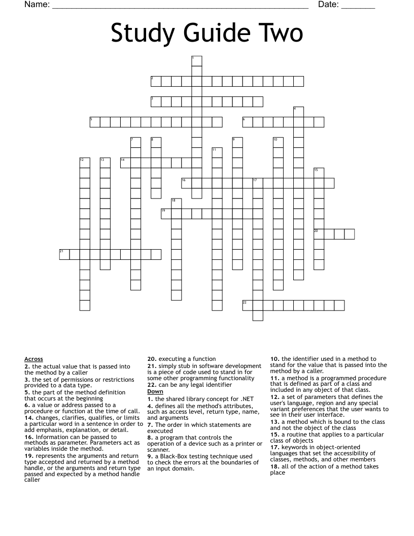 Study Guide Two Crossword WordMint