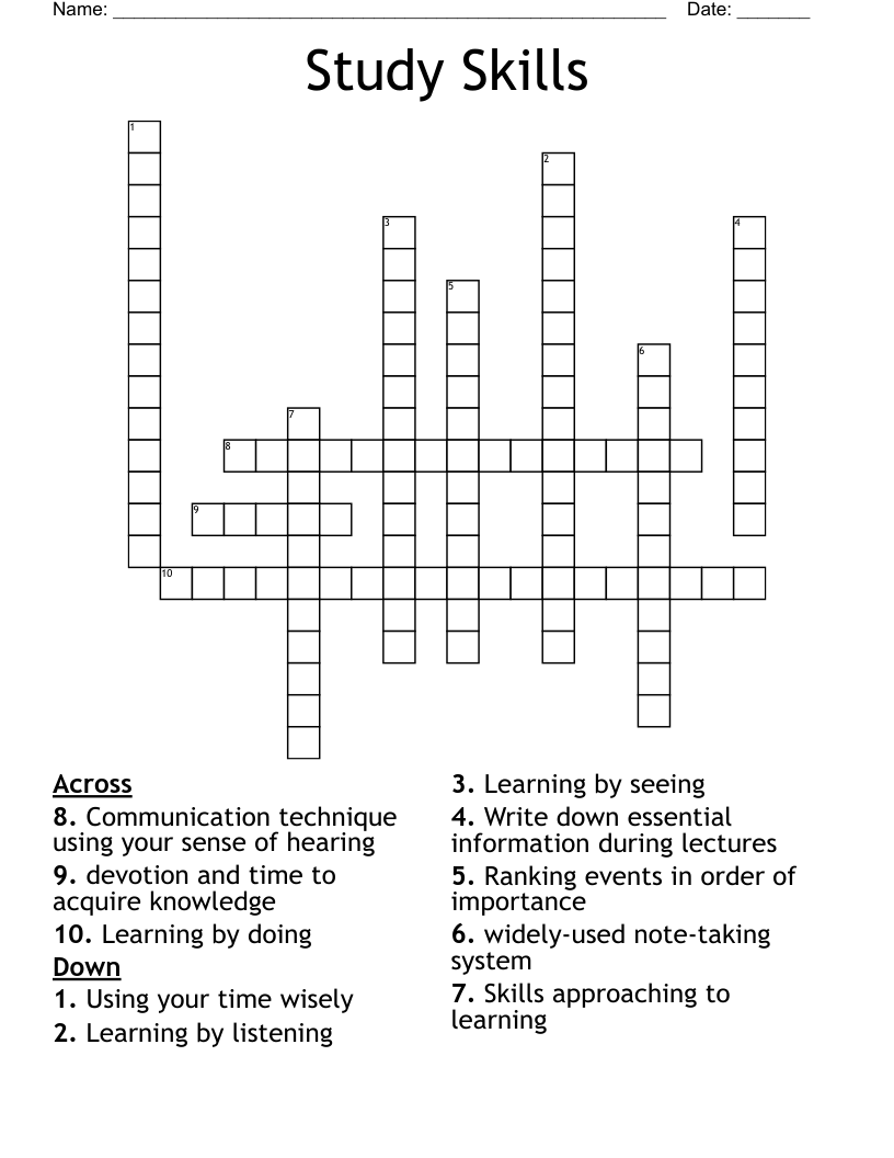 Study Skills Crossword WordMint