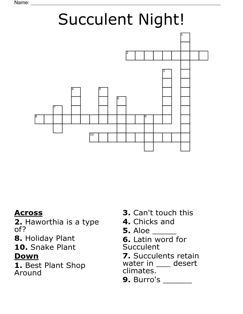 Succulent Night! Crossword WordMint