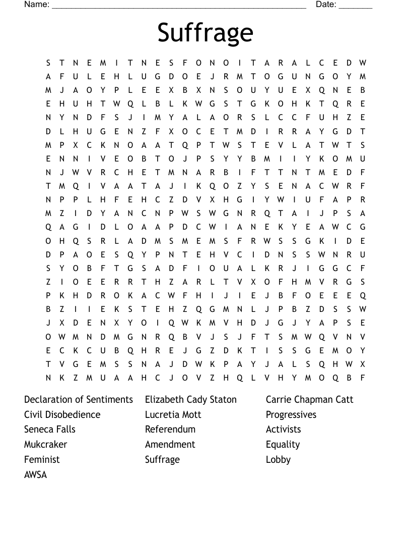 Suffrage Word Search WordMint
