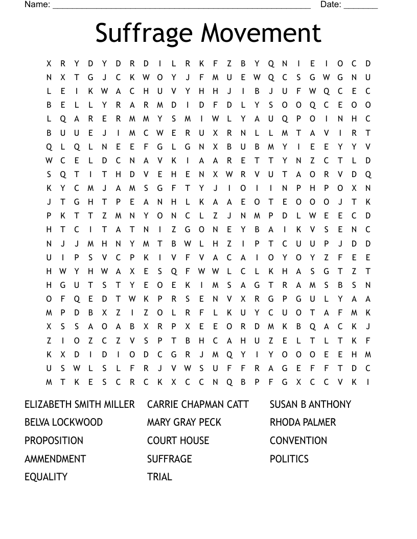 Suffrage Movement Word Search WordMint