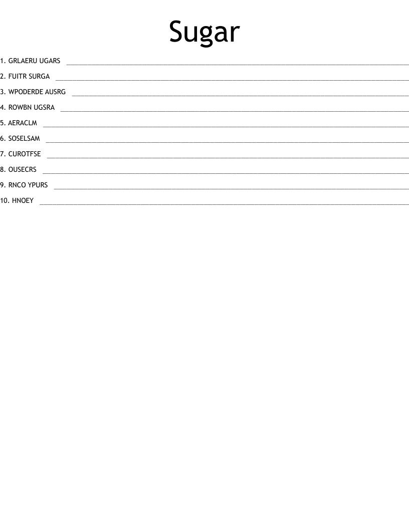 Sugar Word Scramble WordMint