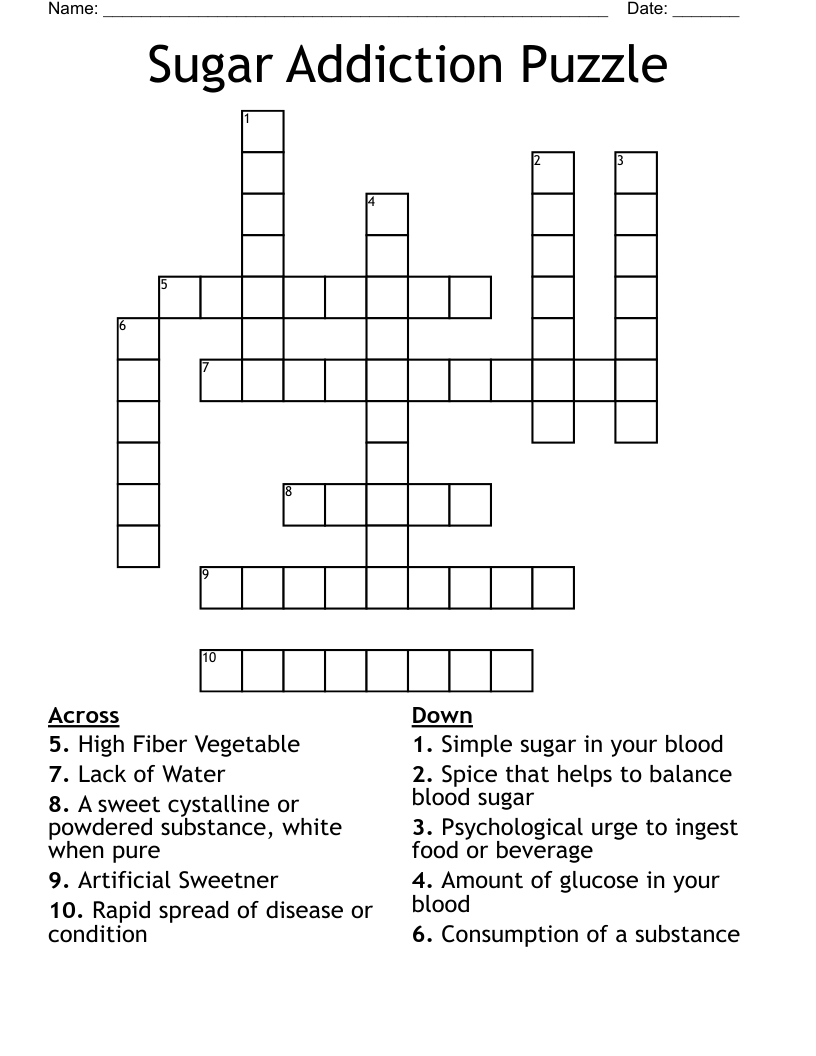 Sugar Addiction Puzzle Crossword WordMint