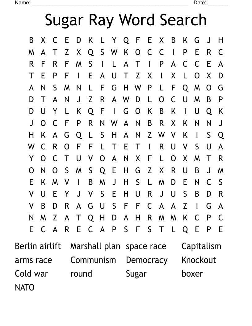 Sugar Ray Word Search WordMint