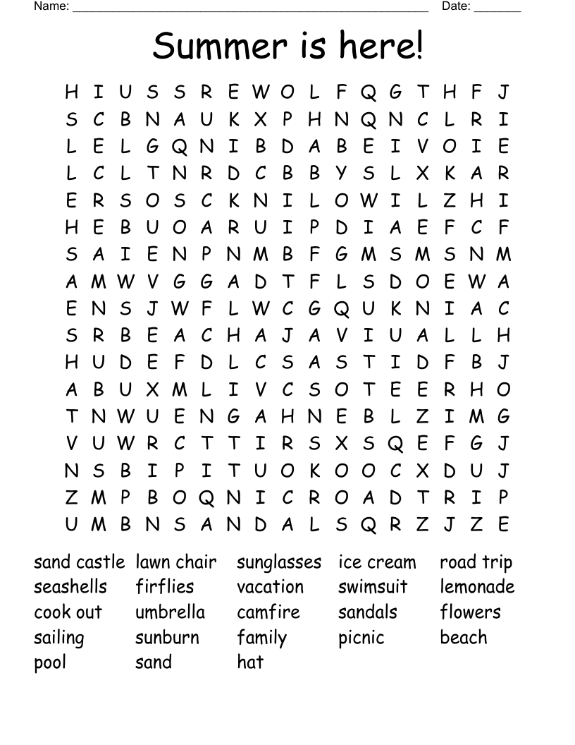 Summer is here! Word Search - WordMint