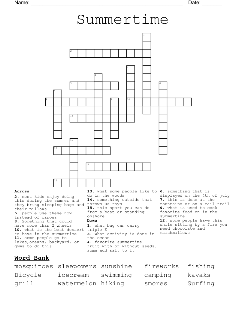 Summertime Crossword WordMint