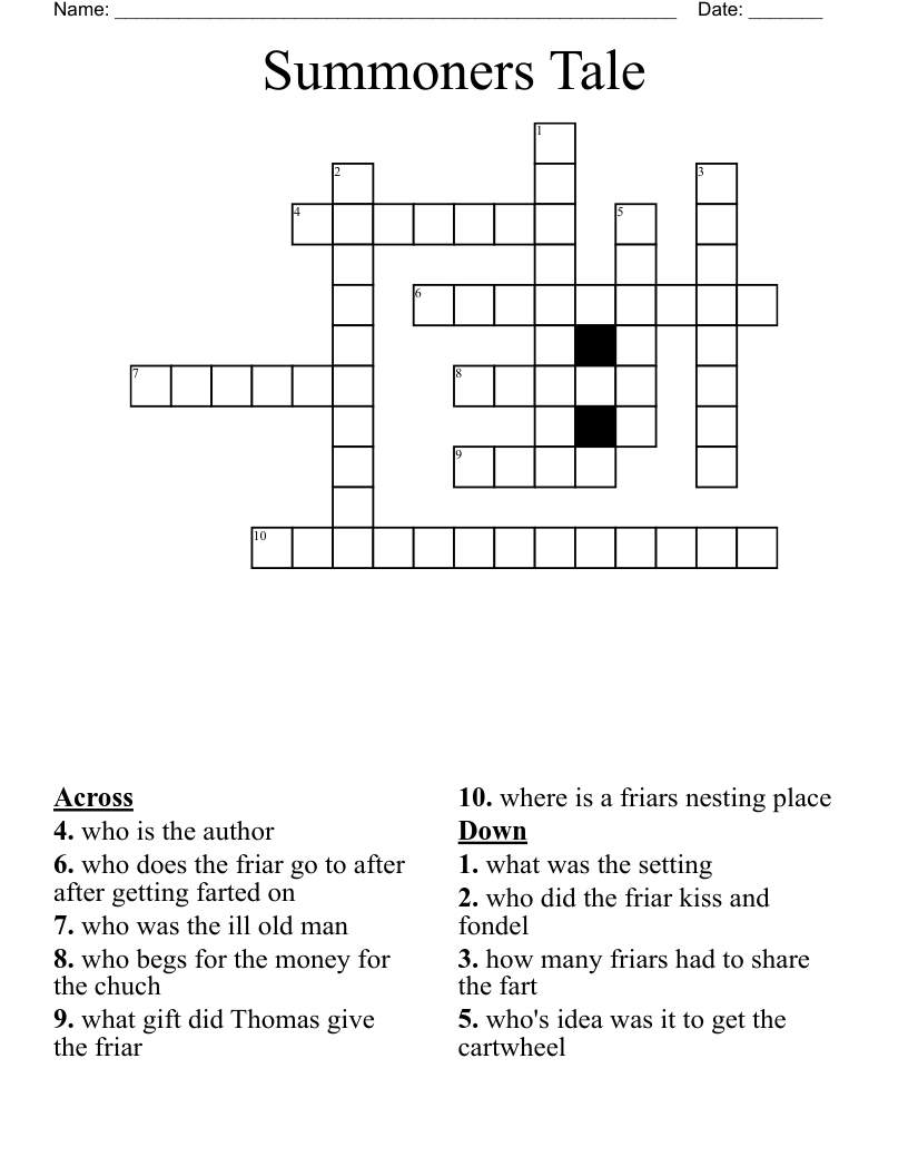 Summoners Tale Crossword WordMint