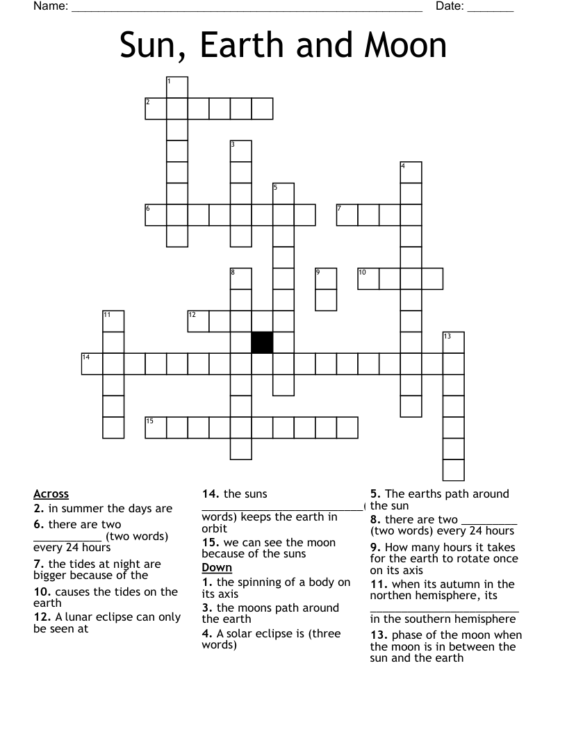 Sun, Earth and Moon Crossword WordMint