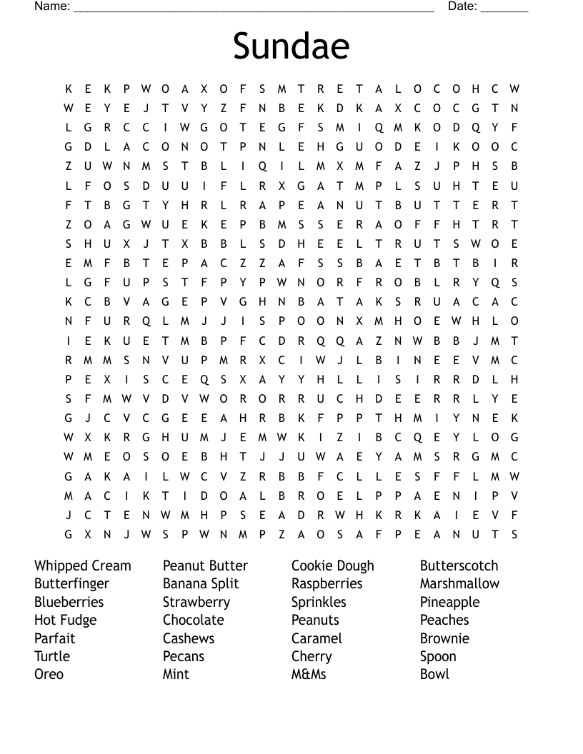 Sundae Word Search WordMint