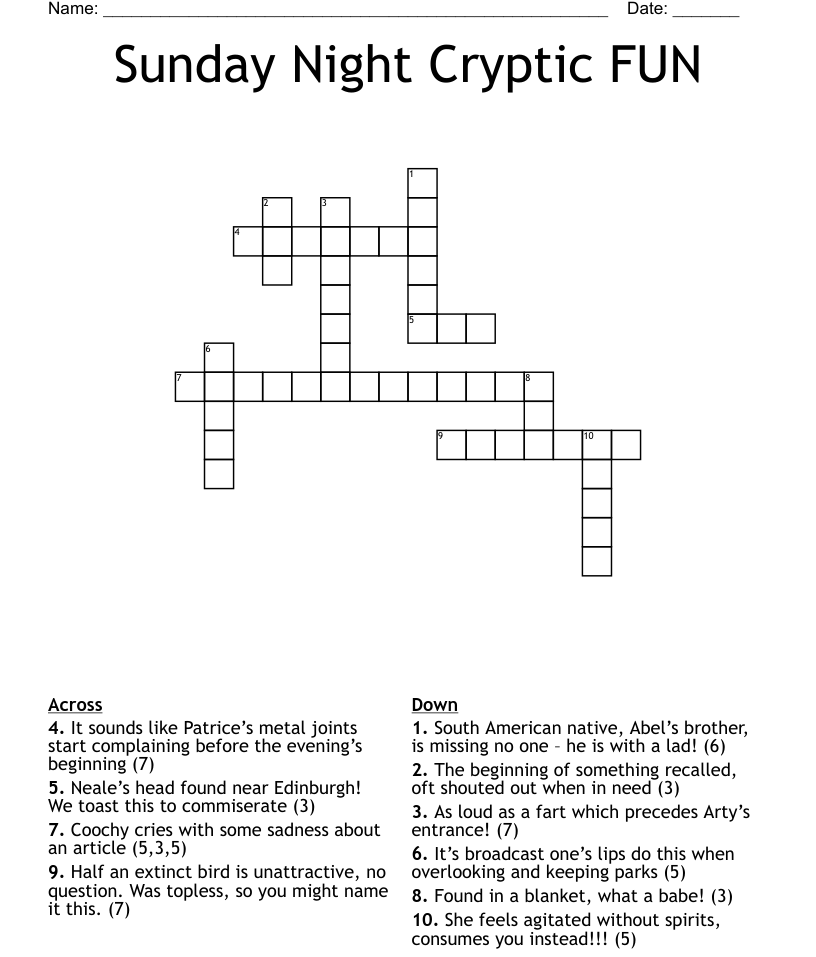 Sunday Night Cryptic FUN Crossword WordMint