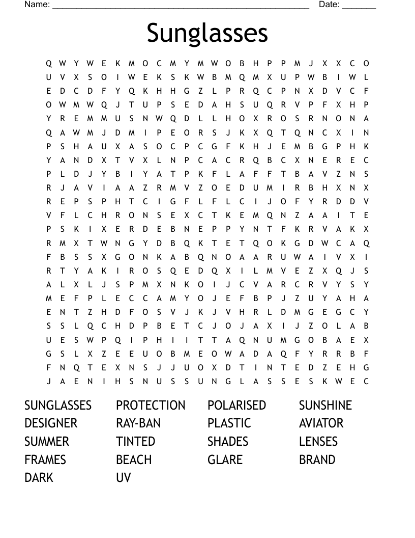 Sunglasses Word Search WordMint