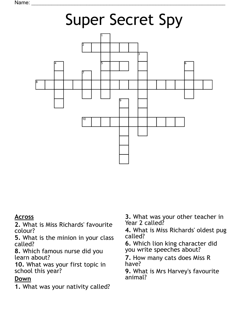 Super Secret Spy Crossword WordMint