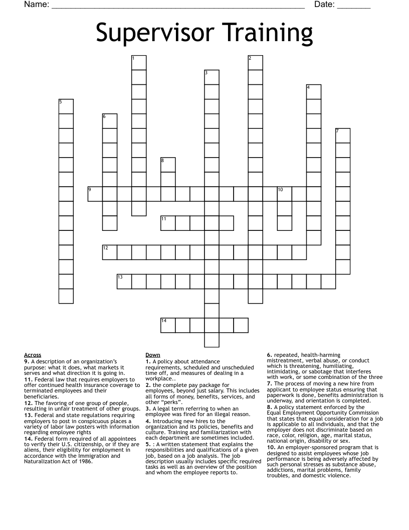 Deck Crew Supervisor Crossword