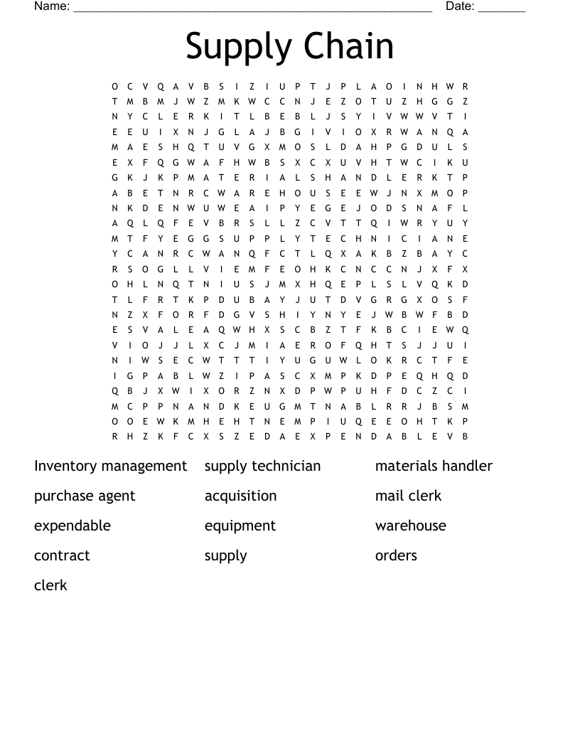 Supply Chain Word Search WordMint