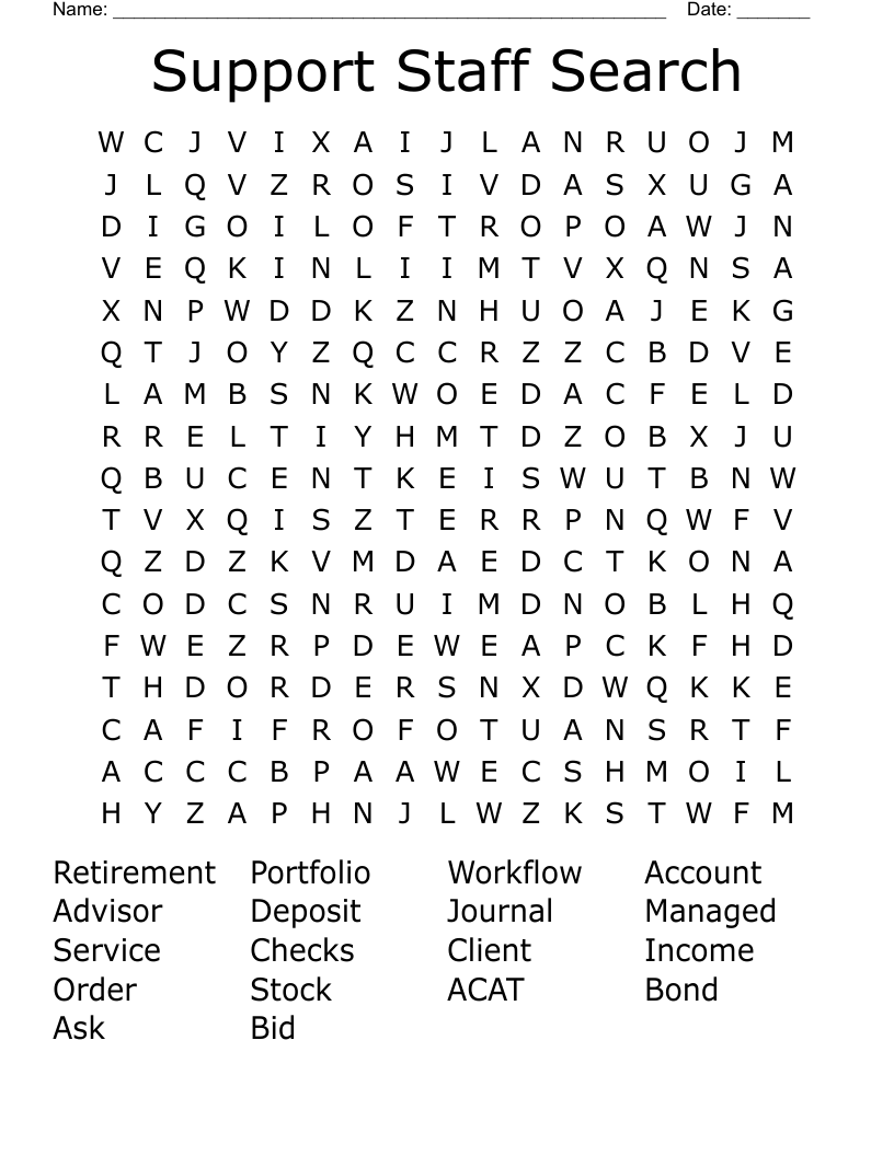 Support Staff Search Word Search WordMint