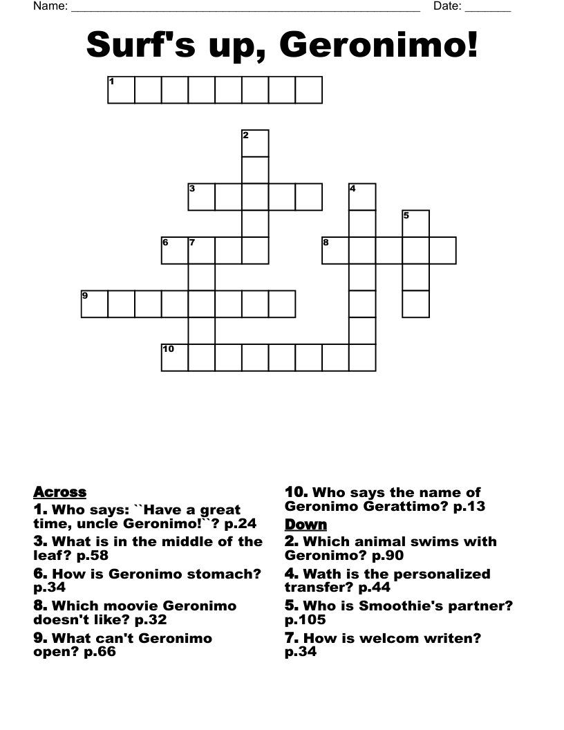 Surf's up, Geronimo! Crossword WordMint