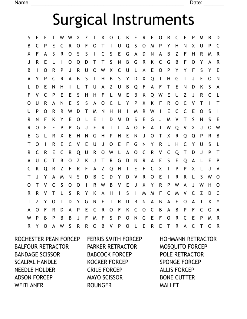 Surgical Instruments Word Search WordMint