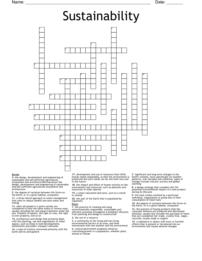 Sustainability Crossword WordMint