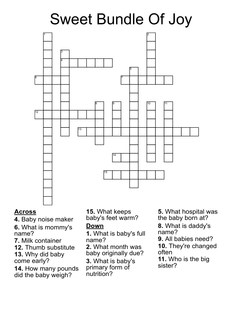 Sweet Bundle Of Joy Crossword WordMint