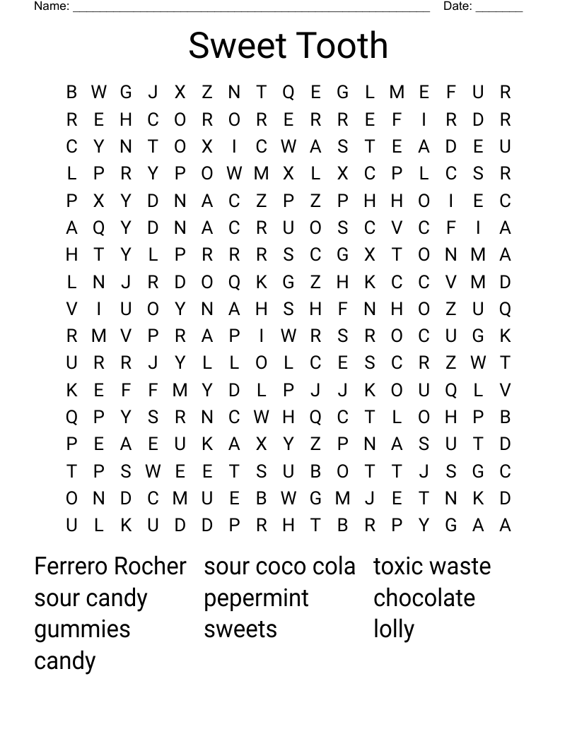 Sweet Tooth Word Search WordMint