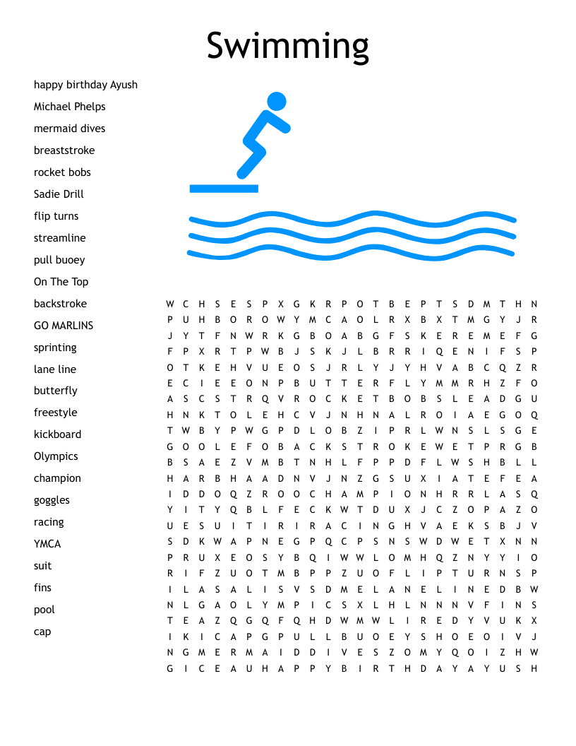 Swimming Word Search WordMint