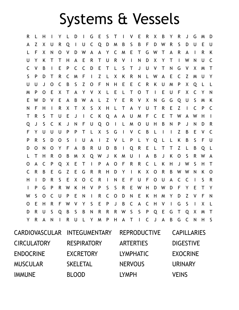 Systems & Vessels Word Search WordMint
