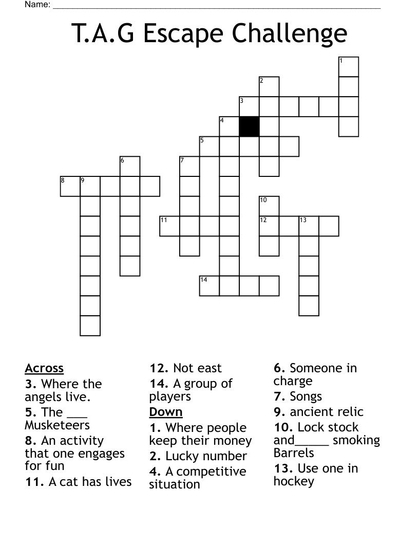 T.A.G Escape Challenge Crossword WordMint