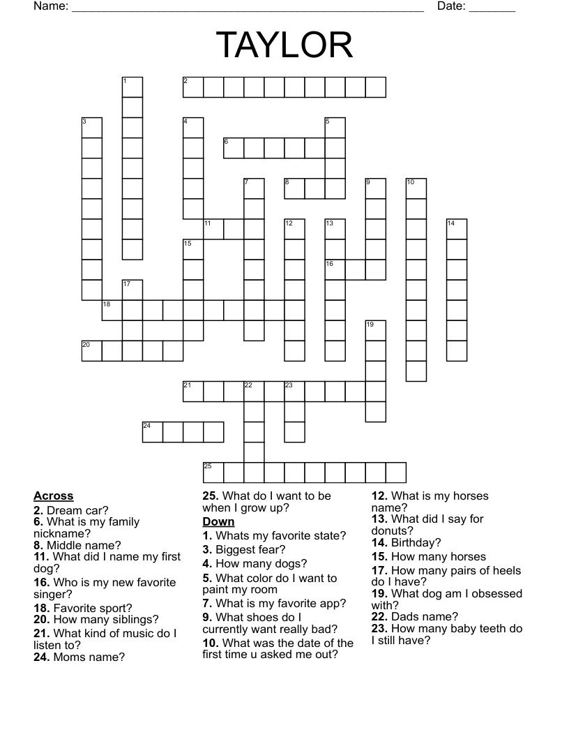 TAYLOR Crossword WordMint