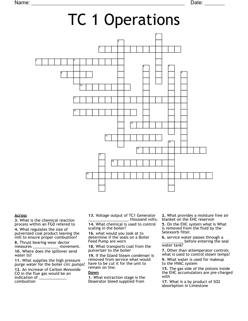 TC 1 Operations Crossword - WordMint